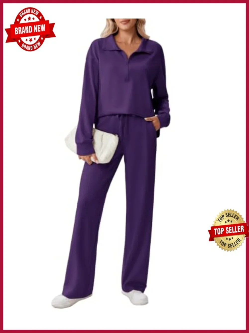 Women's 2 Piece Lounge Set Half Zip Sweatshirt Straight Leg Pants Loose Fit
